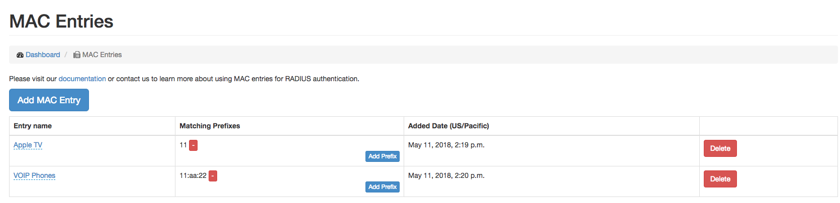 RADIUS Access using MAC Addresses